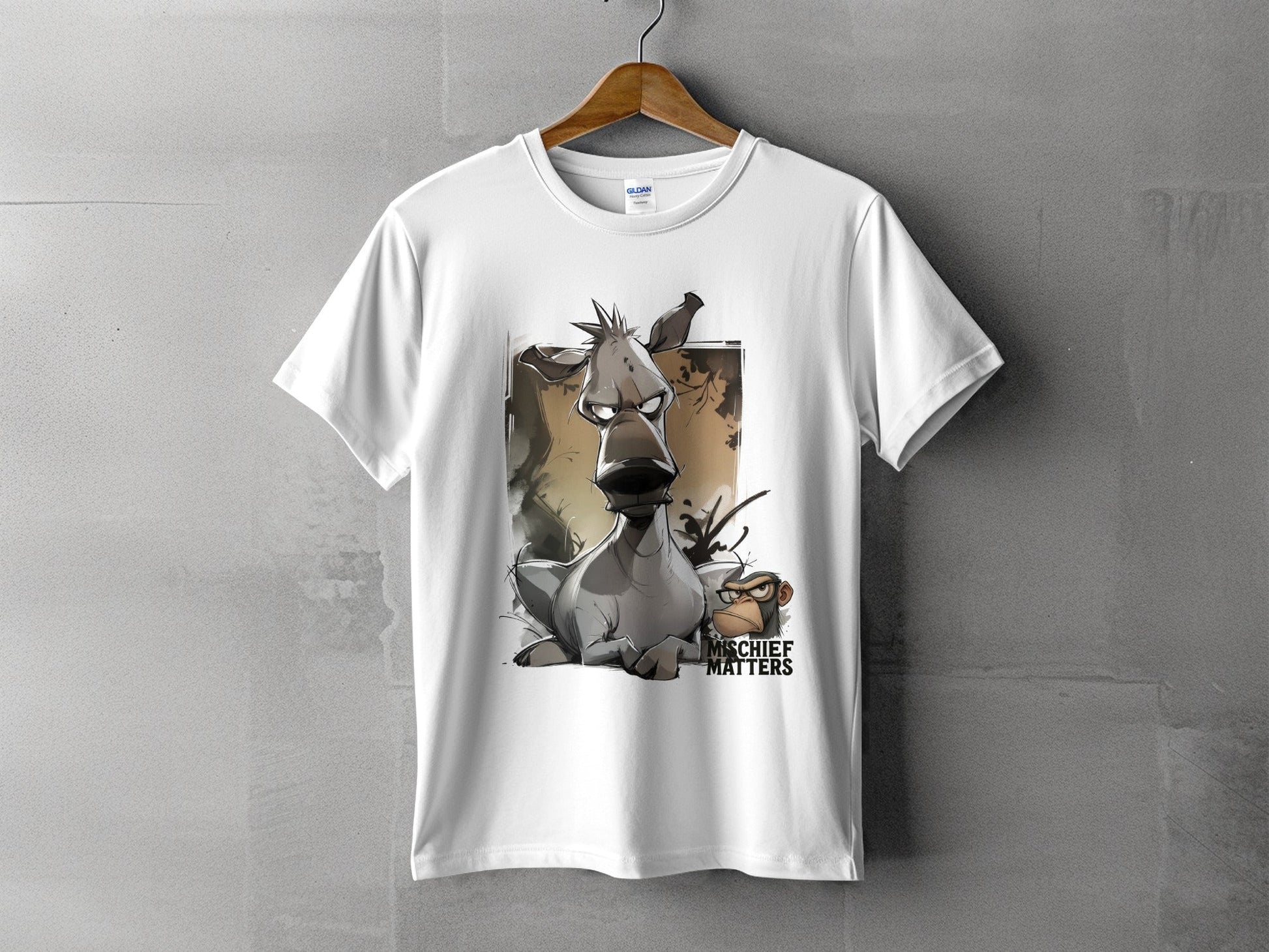 RMA APPAREL Donkey Cartoon T-Shirt, Unisex T-shirt S - 5XL, Animal Tee - Mischief Matters White T-shirt - RMA APPAREL - Roclla Media Apparel Store