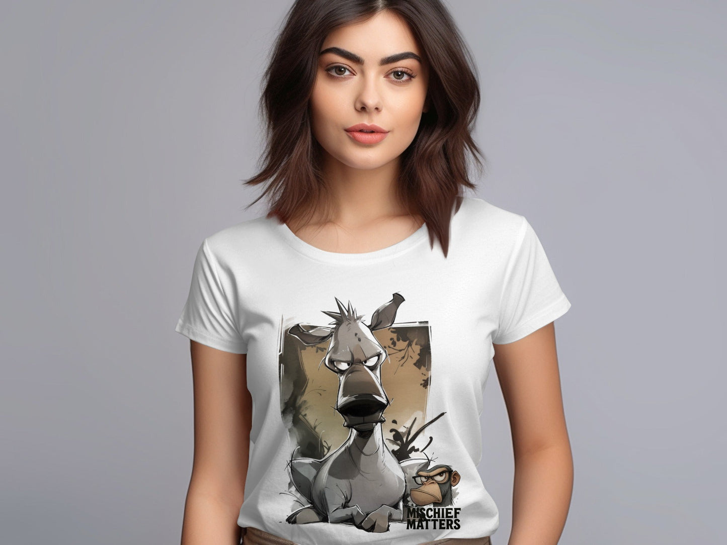 RMA APPAREL Donkey Cartoon T-Shirt, Unisex T-shirt S - 5XL, Animal Tee - Mischief Matters White T-shirt - RMA APPAREL - Roclla Media Apparel Store