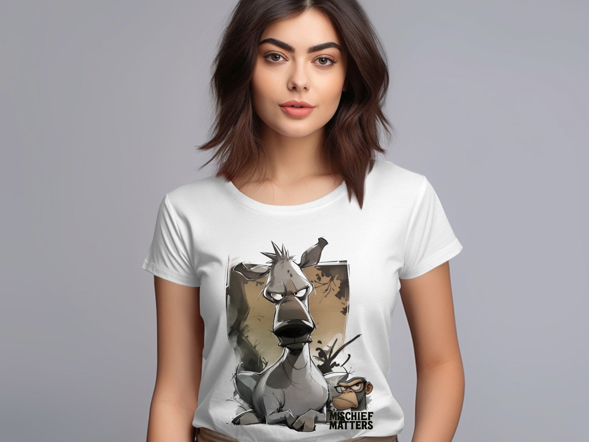 RMA APPAREL Donkey Cartoon T-Shirt, Unisex T-shirt S - 5XL, Animal Tee - Mischief Matters White T-shirt - RMA APPAREL - Roclla Media Apparel Store