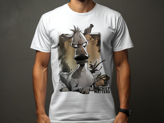 RMA APPAREL Donkey Cartoon T-Shirt, Unisex T-shirt S - 5XL, Animal Tee - Mischief Matters White T-shirt - RMA APPAREL - Roclla Media Apparel Store