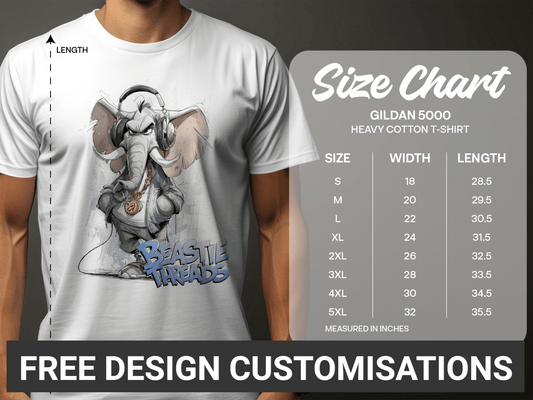 RMA Apparel Elephant DJ T-Shirt, Unisex, S to 5XL, Wildlife Animal - Beastie Threads White T-Shirt - RMA APPAREL - Roclla Media Apparel Store