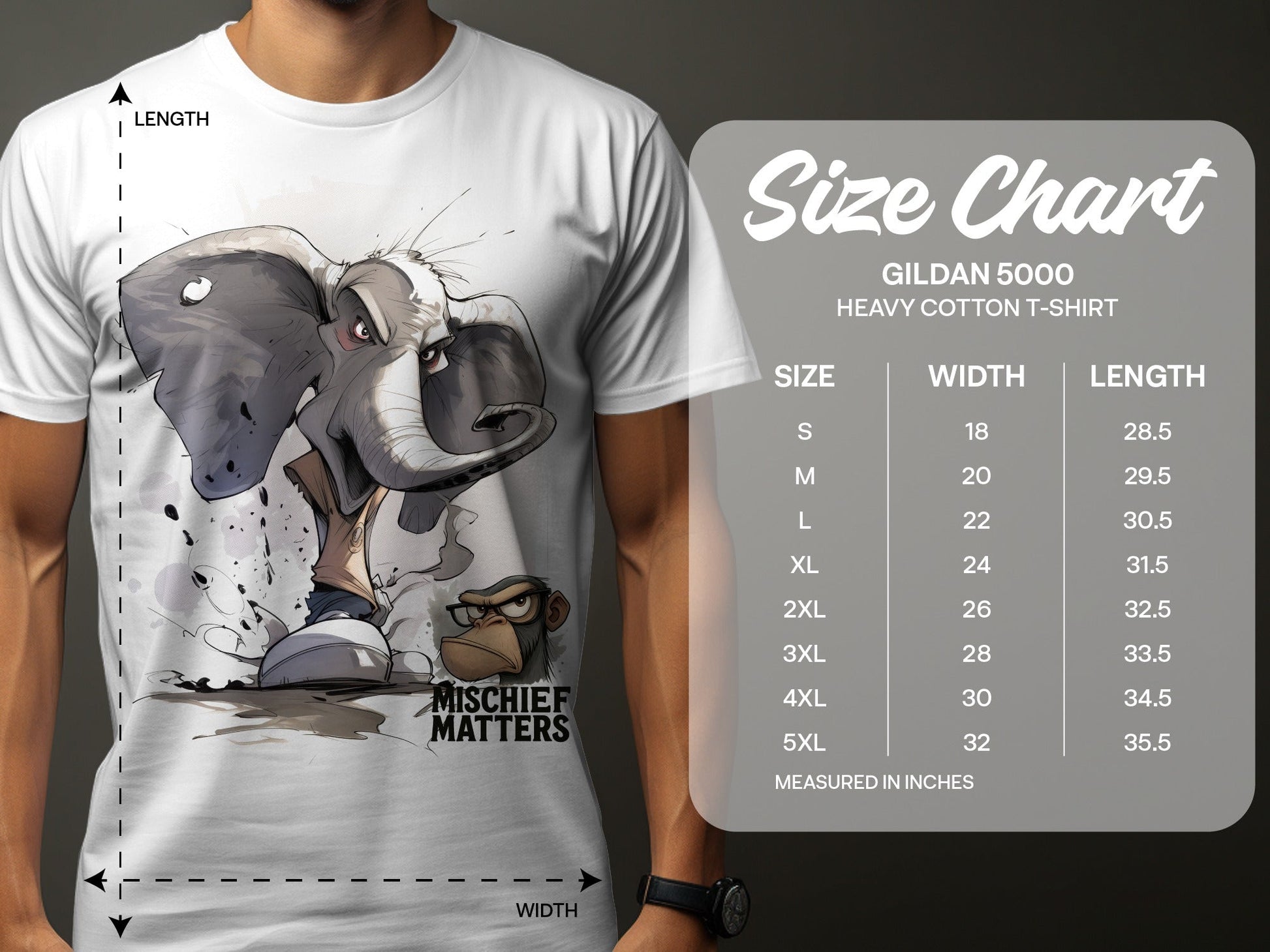 RMA APPAREL Elephant T-Shirt, Mischief Matters, Sizes S - 5XL, Unisex - Mischief Matters White T-shirt - RMA APPAREL - Roclla Media Apparel Store