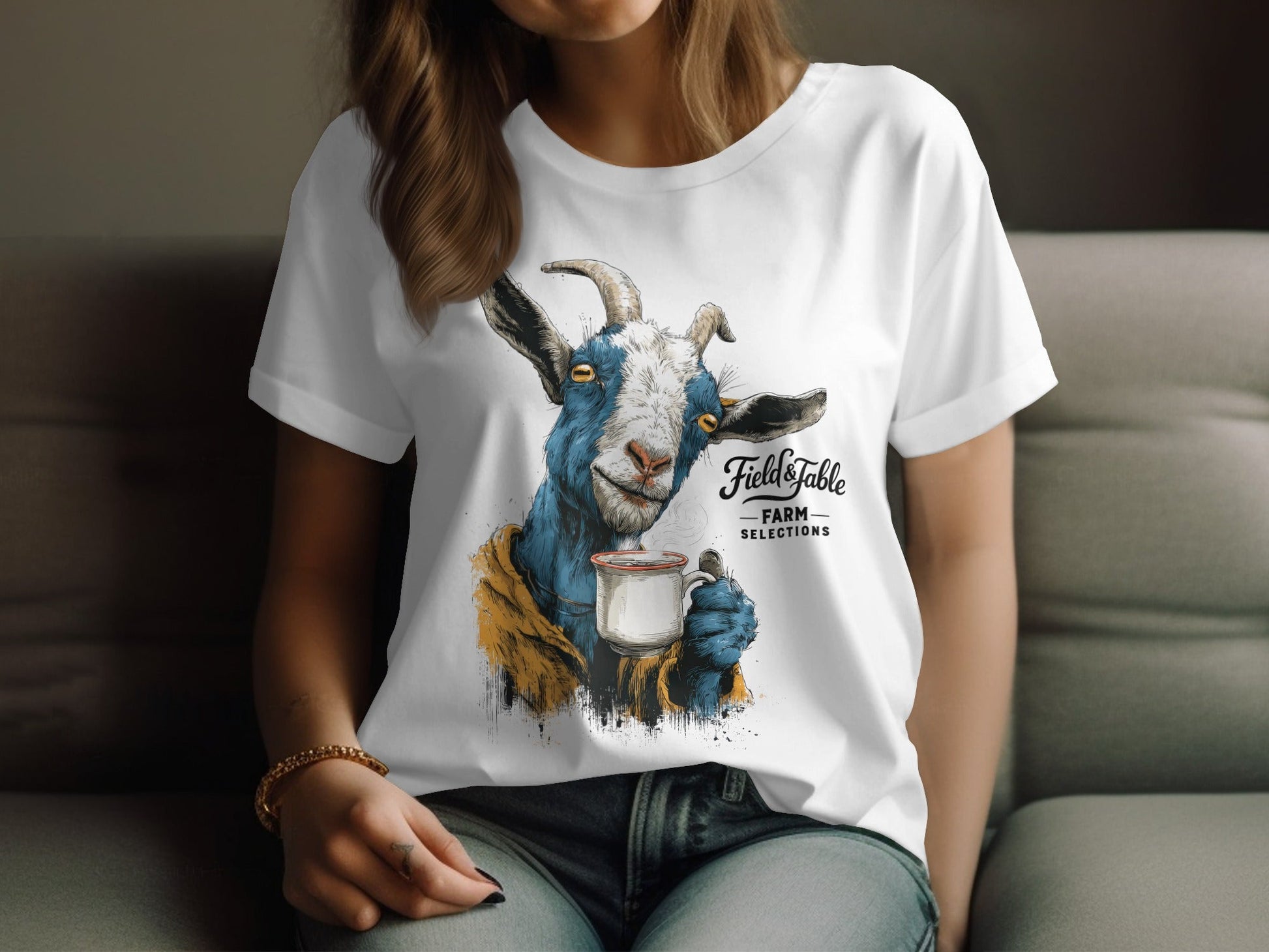 RMA APPAREL Farm Selections Goat Graphic Design T-Shirt - Field&Fable White T-Shirt - RMA APPAREL - Roclla Media Apparel Store