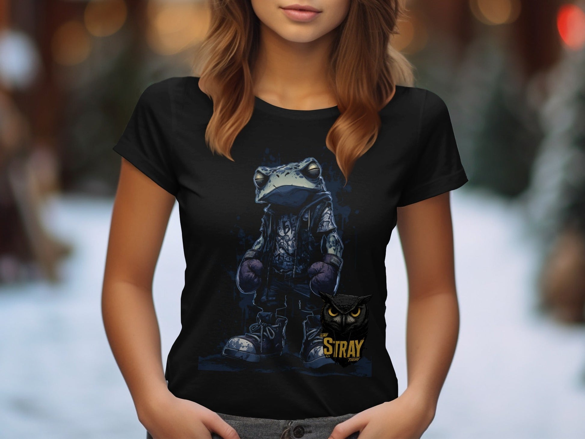 RMA APPAREL Frog Boxer with Owl Design Unisex Sizes T-Shirt - Stray Theory White T-Shirts - RMA APPAREL - Roclla Media Apparel Store