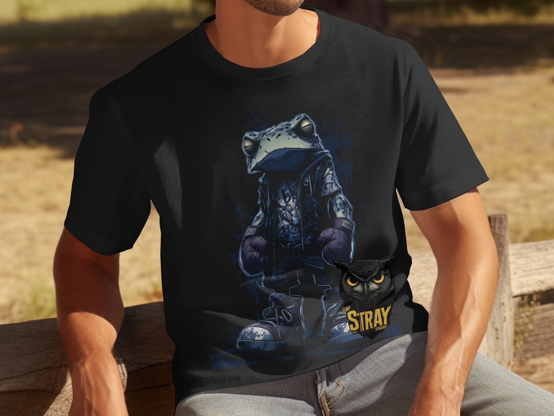 RMA APPAREL Frog Boxer with Owl Design Unisex Sizes T-Shirt - Stray Theory White T-Shirts - RMA APPAREL - Roclla Media Apparel Store