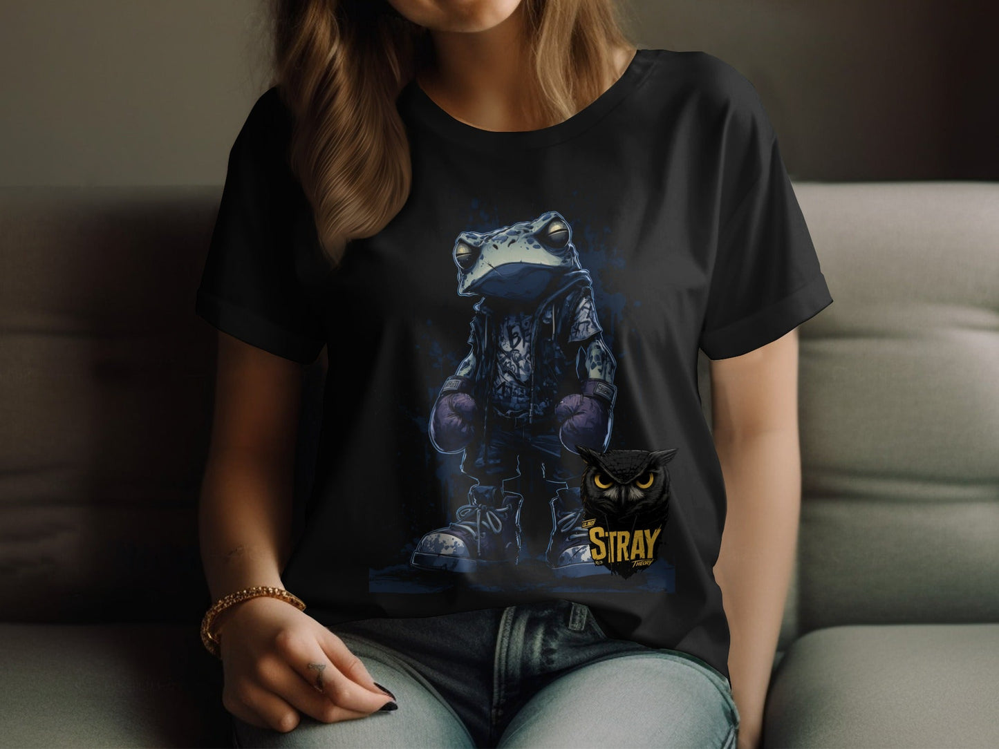 RMA APPAREL Frog Boxer with Owl Design Unisex Sizes T-Shirt - Stray Theory White T-Shirts - RMA APPAREL - Roclla Media Apparel Store