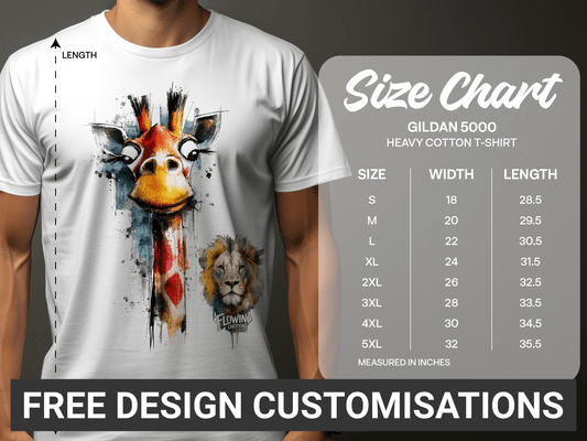 RMA APPAREL Giraffe And Lion Artistic Graphic Unisex T-Shirt - Flowing Emotions White T-Shirts - RMA APPAREL - Roclla Media Apparel Store