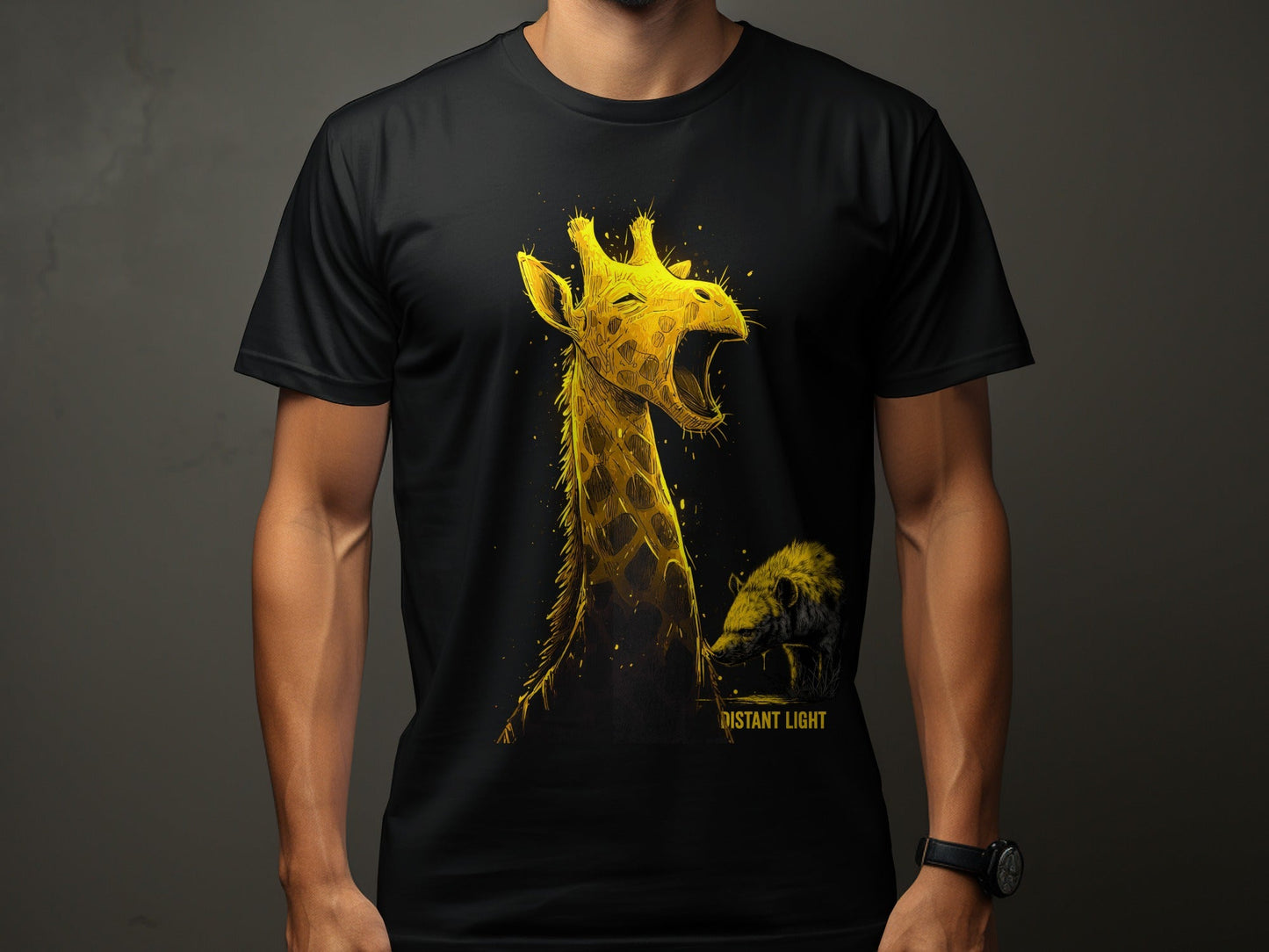 RMA APPAREL Giraffe Golden Illustration Graphic Unisex T-Shirt - Distant Light White T-Shirts - RMA APPAREL - Roclla Media Apparel Store