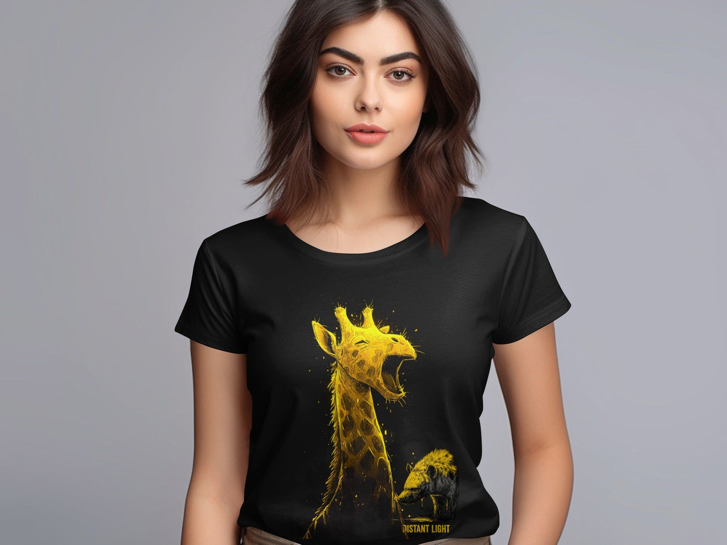 RMA APPAREL Giraffe Golden Illustration Graphic Unisex T-Shirt - Distant Light White T-Shirts - RMA APPAREL - Roclla Media Apparel Store
