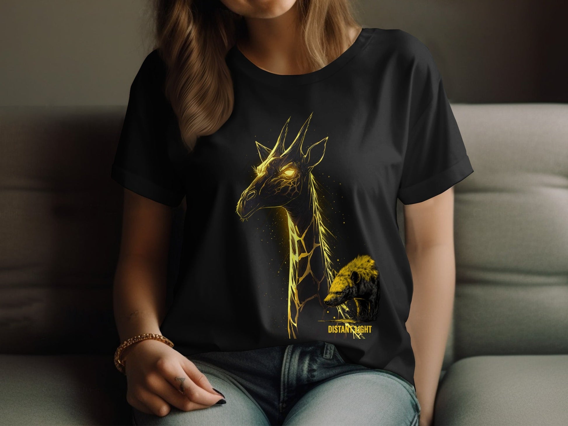 RMA APPAREL Giraffe illustration Graphic Art Sizes S to 5XL T-Shirt - Distant Light White T-Shirts - RMA APPAREL - Roclla Media Apparel Store