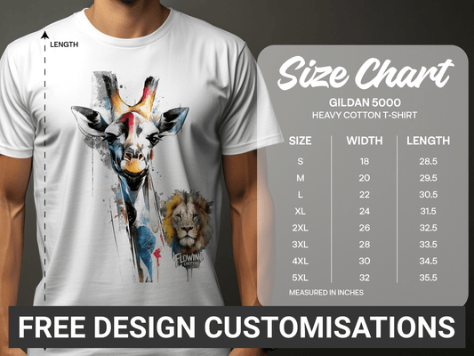 RMA APPAREL Giraffe Lion Wildlife Mens Unisex T-Shirt Sizes - Flowing Emotions White T-Shirts - RMA APPAREL - Roclla Media Apparel Store