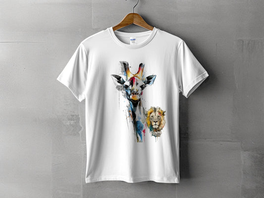 RMA APPAREL Giraffe Lion Wildlife Mens Unisex T-Shirt Sizes - Flowing Emotions White T-Shirts - RMA APPAREL - Roclla Media Apparel Store