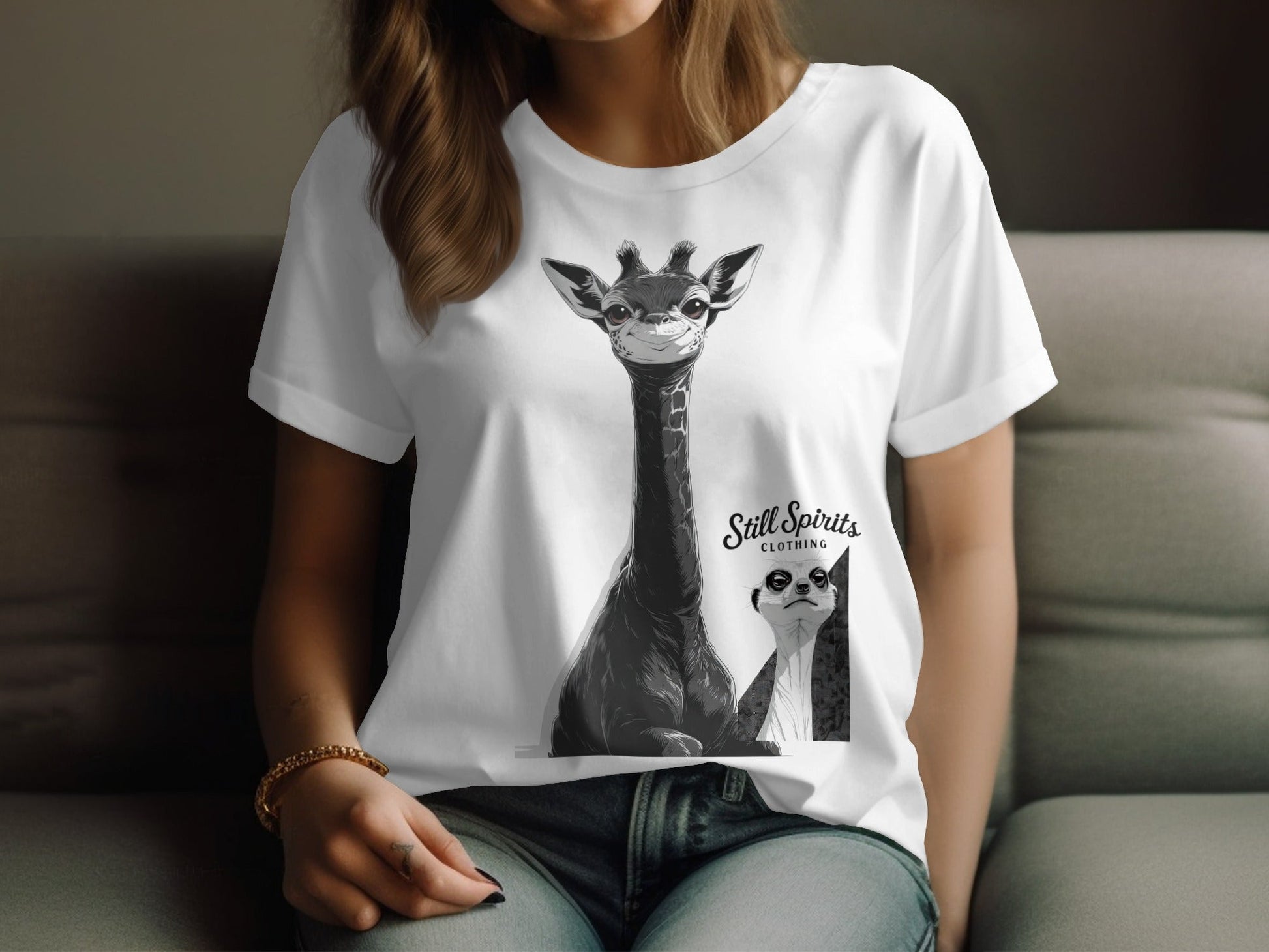RMA APPAREL Giraffe Meerkat Unisex T-Shirt Sizes S to 5XL T-Shirt - Still Spirits White T-Shirt - RMA APPAREL - Roclla Media Apparel Store