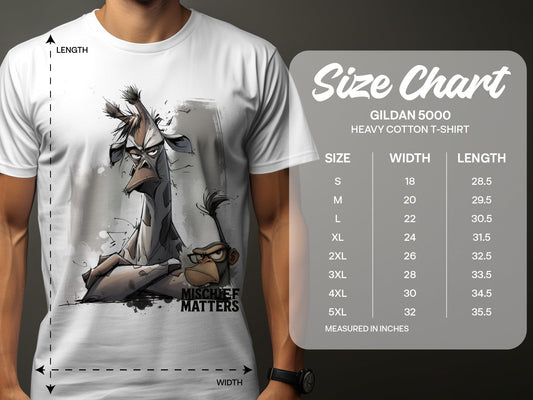 RMA APPAREL Giraffe Monkey T-Shirt, Streetwear, Unisex S - 5XL - Mischief Matters White T-shirt - RMA APPAREL - Roclla Media Apparel Store