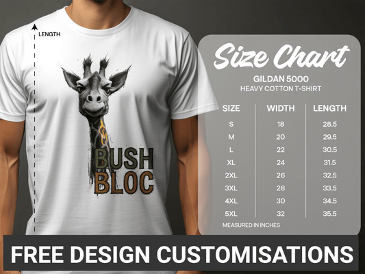 RMA APPAREL Giraffe Portrait Unisex Wildlife Sizes S to 5XL T-Shirt - Bush Block White T-Shirt - RMA APPAREL - Roclla Media Apparel Store