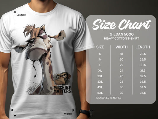 RMA APPAREL Giraffe T-Shirt, Funny Animal Tee, S - 5XL, Wildlife Apparel - Mischief Matters White T-shirt - RMA APPAREL - Roclla Media Apparel Store