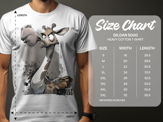 RMA APPAREL Giraffe T-Shirt, Funny Giraffe Shirt, Sizes S to 5XL - Mischief Matters White T-shirt - RMA APPAREL - Roclla Media Apparel Store
