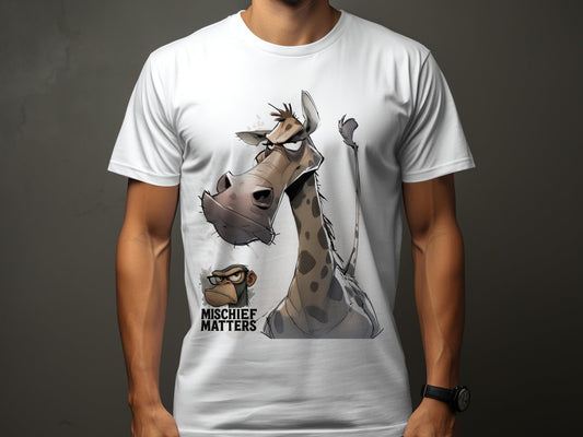 RMA APPAREL Giraffe T-Shirt S to 5XL, Funny Animal Tee, Unisex Shirt - Mischief Matters White T-shirt - RMA APPAREL - Roclla Media Apparel Store