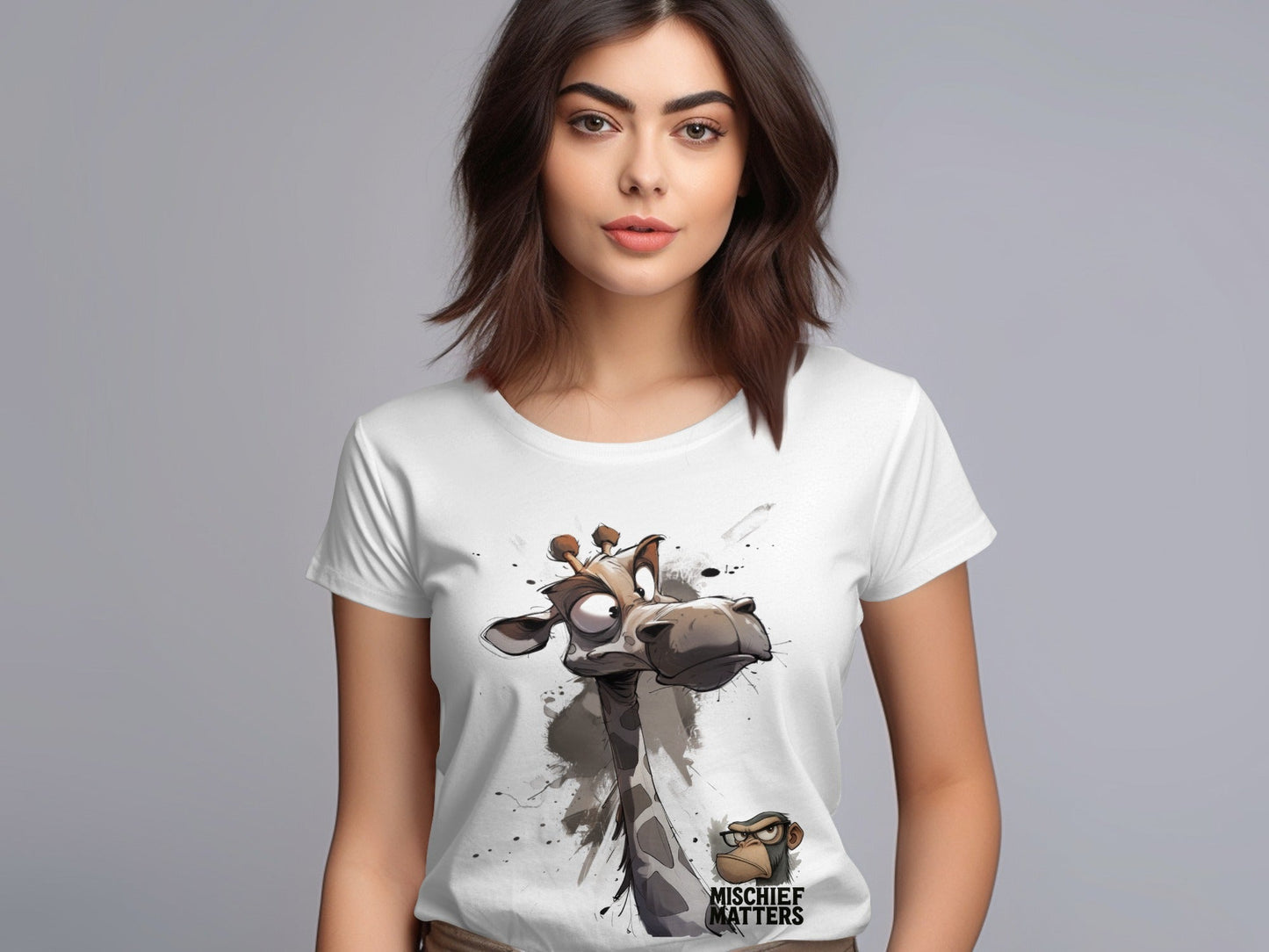 RMA APPAREL Giraffe T-Shirt S to 5XL, Unisex Giraffe Shirt, Wildlife Tee - Mischief Matters White T-shirt - RMA APPAREL - Roclla Media Apparel Store