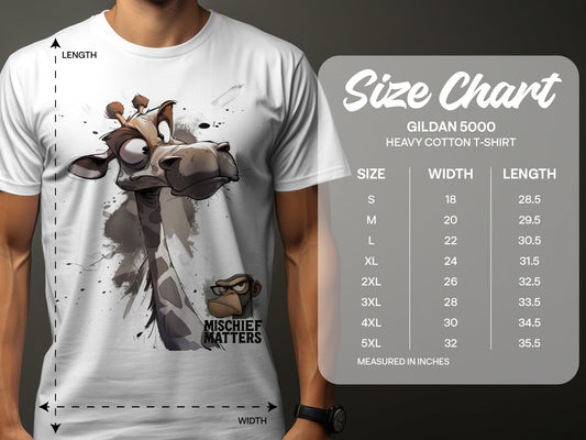 RMA APPAREL Giraffe T-Shirt S to 5XL, Unisex Giraffe Shirt, Wildlife Tee - Mischief Matters White T-shirt - RMA APPAREL - Roclla Media Apparel Store