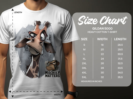 RMA APPAREL Giraffe T-Shirt, S to 5XL, Unisex Tee, Wildlife Animal - Mischief Matters White T-shirt - RMA APPAREL - Roclla Media Apparel Store