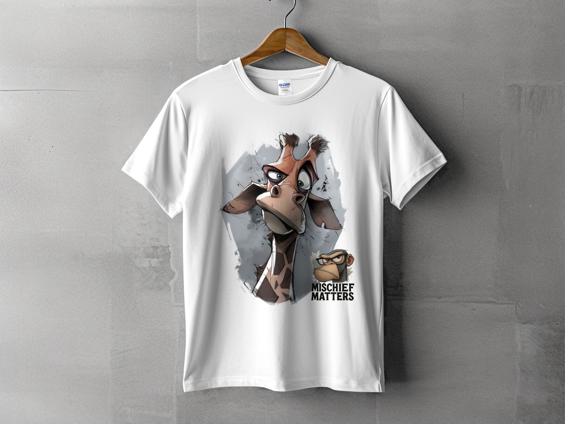 RMA APPAREL Giraffe T-Shirt, S to 5XL, Unisex Tee, Wildlife Animal - Mischief Matters White T-shirt - RMA APPAREL - Roclla Media Apparel Store