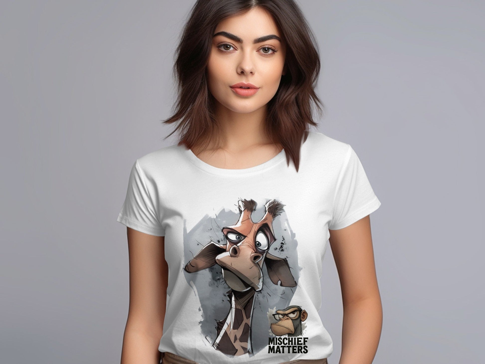 RMA APPAREL Giraffe T-Shirt, S to 5XL, Unisex Tee, Wildlife Animal - Mischief Matters White T-shirt - RMA APPAREL - Roclla Media Apparel Store