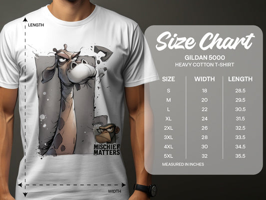 RMA APPAREL Giraffe T-Shirt S to 5XL, Wildlife T-Shirt, Funny Animal Tee - Mischief Matters White T-shirt - RMA APPAREL - Roclla Media Apparel Store