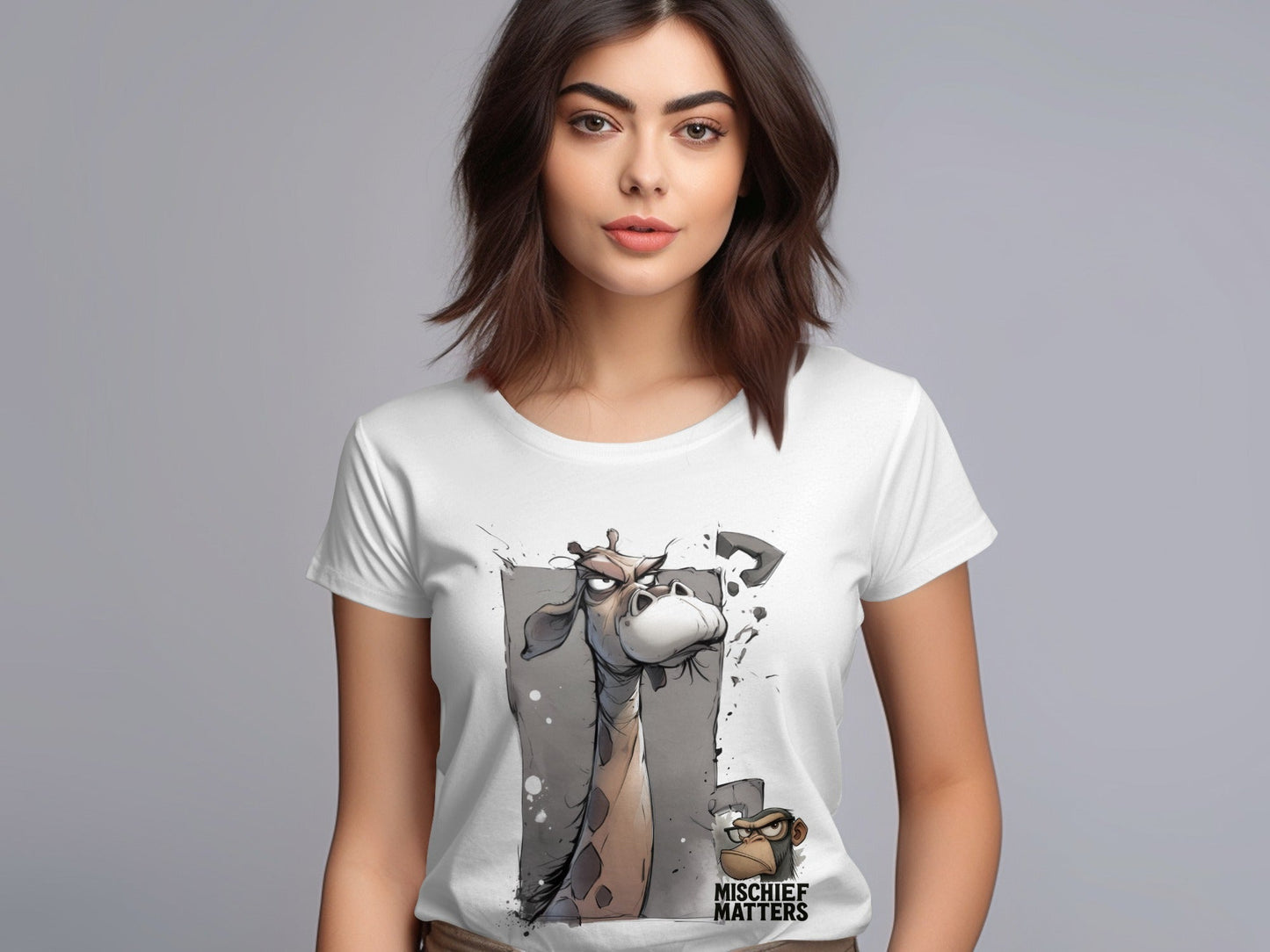 RMA APPAREL Giraffe T-Shirt S to 5XL, Wildlife T-Shirt, Funny Animal Tee - Mischief Matters White T-shirt - RMA APPAREL - Roclla Media Apparel Store