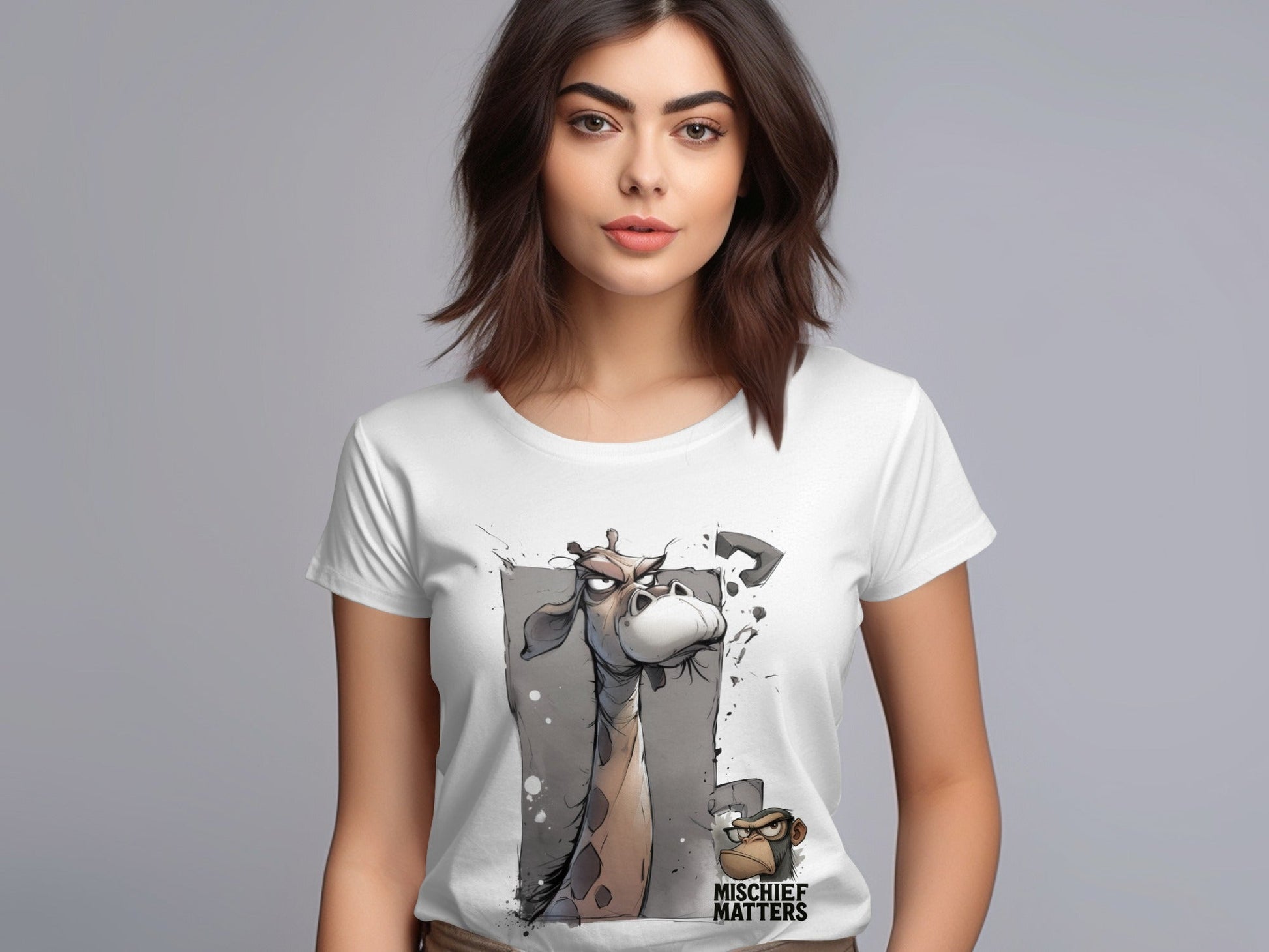 RMA APPAREL Giraffe T-Shirt S to 5XL, Wildlife T-Shirt, Funny Animal Tee - Mischief Matters White T-shirt - RMA APPAREL - Roclla Media Apparel Store