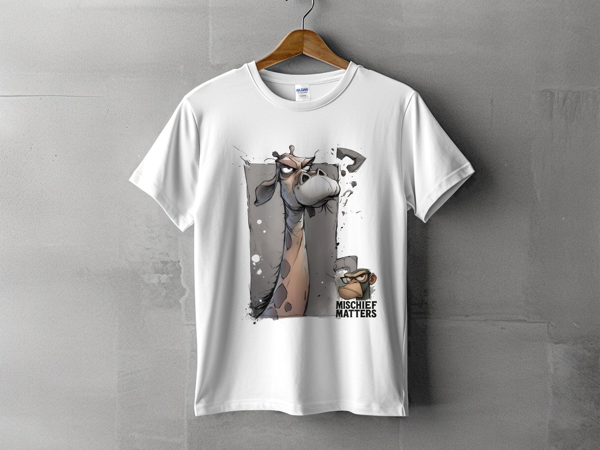 RMA APPAREL Giraffe T-Shirt S to 5XL, Wildlife T-Shirt, Funny Animal Tee - Mischief Matters White T-shirt - RMA APPAREL - Roclla Media Apparel Store