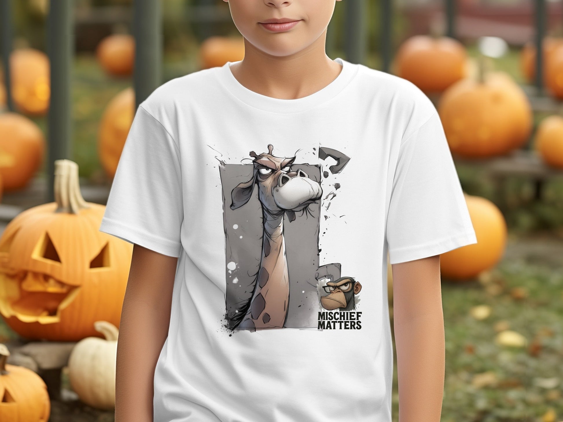 RMA APPAREL Giraffe T-Shirt S to 5XL, Wildlife T-Shirt, Funny Animal Tee - Mischief Matters White T-shirt - RMA APPAREL - Roclla Media Apparel Store