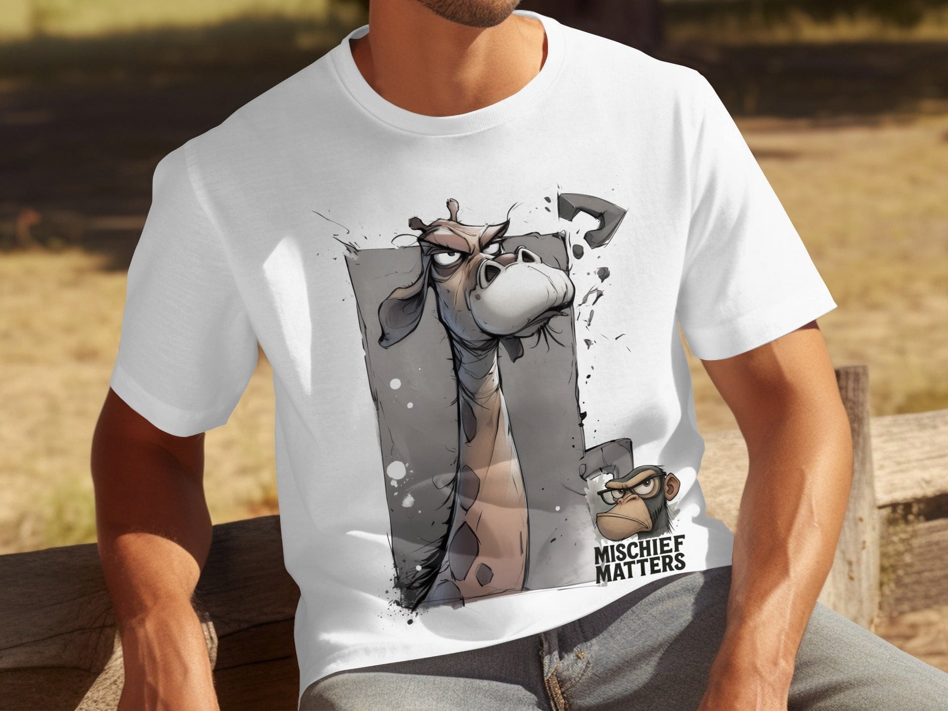 RMA APPAREL Giraffe T-Shirt S to 5XL, Wildlife T-Shirt, Funny Animal Tee - Mischief Matters White T-shirt - RMA APPAREL - Roclla Media Apparel Store