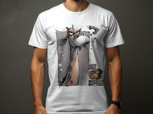 RMA APPAREL Giraffe T-Shirt S to 5XL, Wildlife T-Shirt, Funny Animal Tee - Mischief Matters White T-shirt - RMA APPAREL - Roclla Media Apparel Store