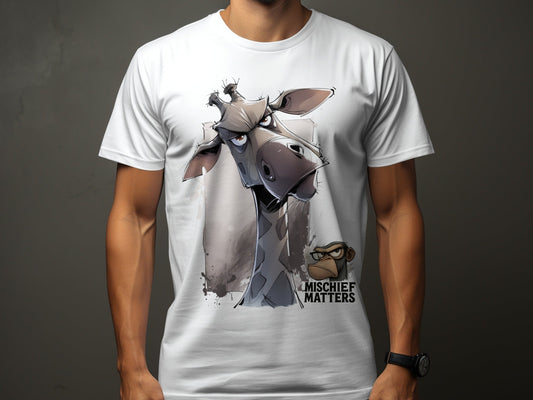 RMA APPAREL Giraffe T-Shirt, Wildlife Tee, Sizes S - 5XL, Animal Shirt - Mischief Matters White T-shirt - RMA APPAREL - Roclla Media Apparel Store