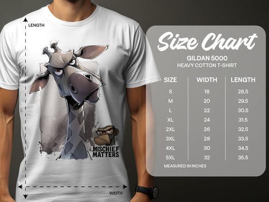 RMA APPAREL Giraffe T-Shirt, Wildlife Tee, Sizes S - 5XL, Animal Shirt - Mischief Matters White T-shirt - RMA APPAREL - Roclla Media Apparel Store