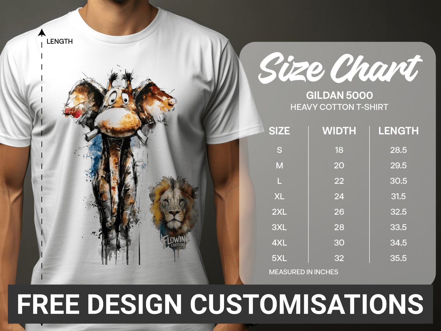 RMA APPAREL Giraffe With Lion Mens Womens Unisex T-Shirt - Flowing Emotions White T-Shirts - RMA APPAREL - Roclla Media Apparel Store