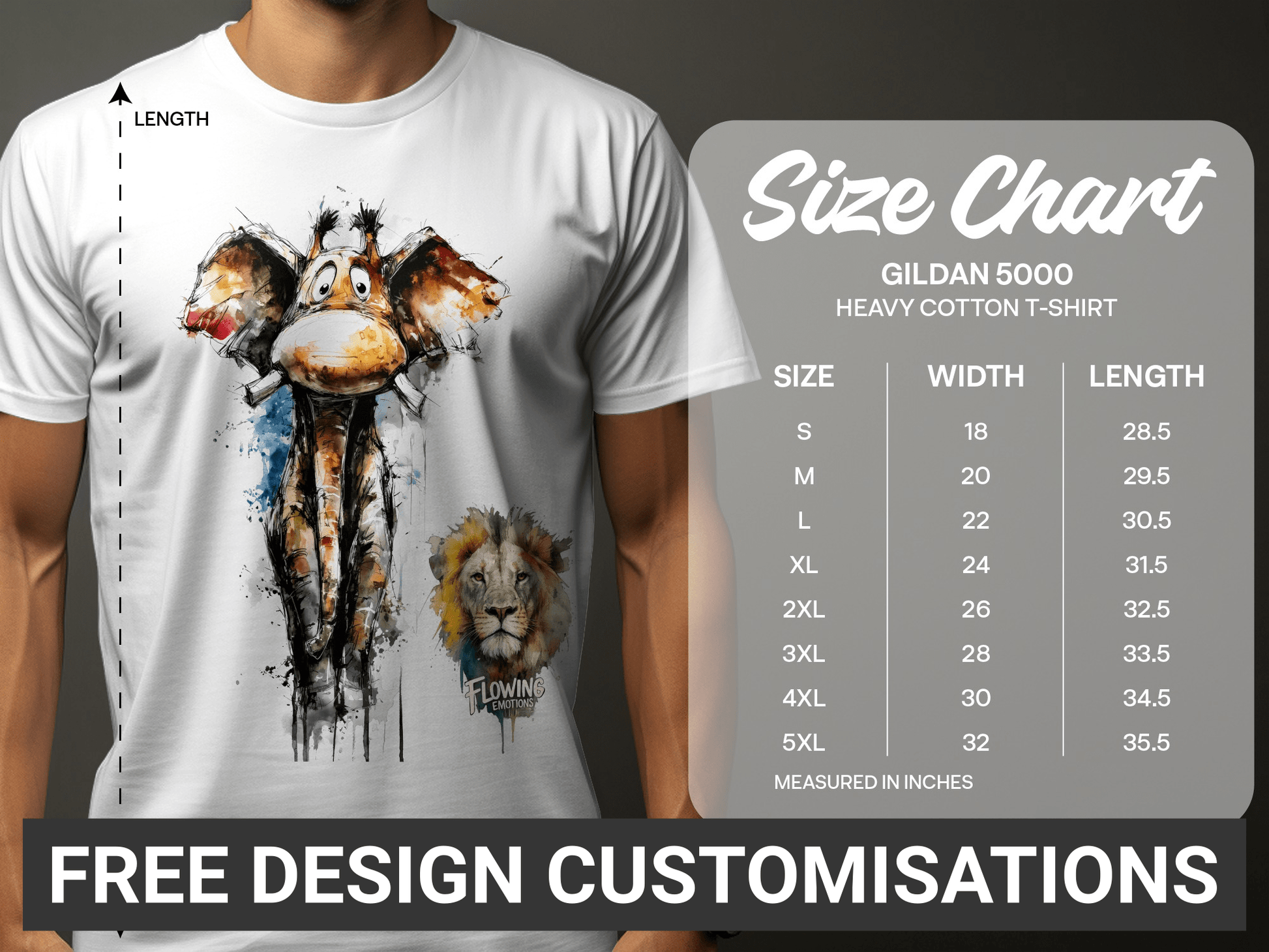 RMA APPAREL Giraffe With Lion Mens Womens Unisex T-Shirt - Flowing Emotions White T-Shirts - RMA APPAREL - Roclla Media Apparel Store