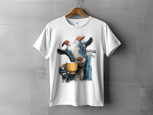 RMA APPAREL Goat Coffee Farm Sizes S to 5XL Mens T-Shirt - Field&Fable White T-Shirt - RMA APPAREL - Roclla Media Apparel Store