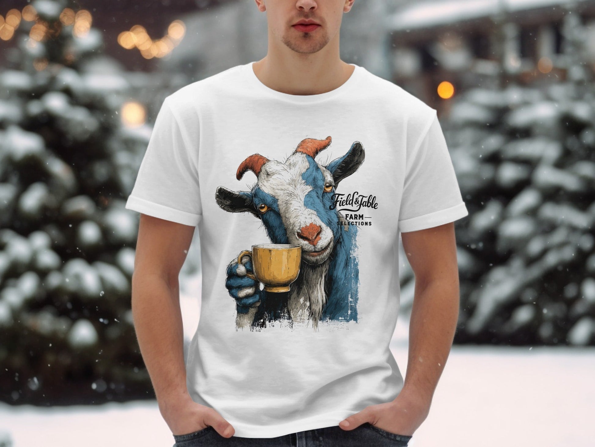 RMA APPAREL Goat Coffee Farm Sizes S to 5XL Mens T-Shirt - Field&Fable White T-Shirt - RMA APPAREL - Roclla Media Apparel Store