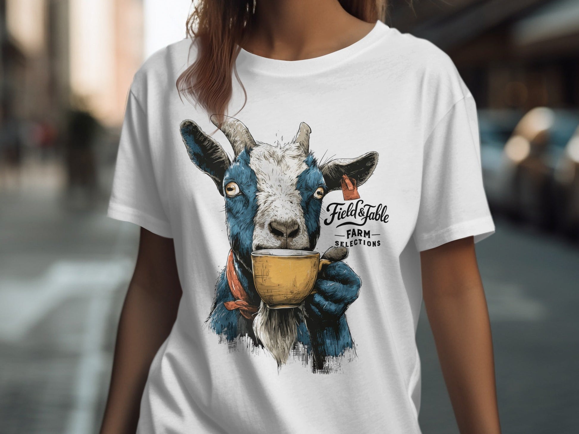 RMA APPAREL Goat Coffee Lover Mens Womens Unisex T-Shirt - Field&Fable White T-Shirt - RMA APPAREL - Roclla Media Apparel Store