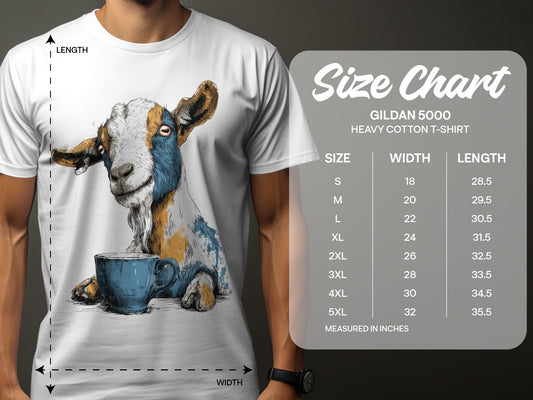 RMA APPAREL Goat with Coffee Cup Mens Womens Unisex T-Shirt - Field&Fable White T-Shirt - RMA APPAREL - Roclla Media Apparel Store