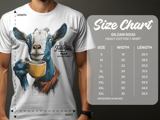 RMA APPAREL Goat with Coffee Mug Graphic Mens T-Shirt Sizes - Field&Fable White T-Shirt - RMA APPAREL - Roclla Media Apparel Store