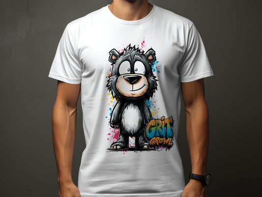 RMA APPAREL Grizzly Bear Colourful Unisex T-Shirt Sizes S - 5XL - Grit & Growl White T-Shirts - RMA APPAREL - Roclla Media Apparel Store
