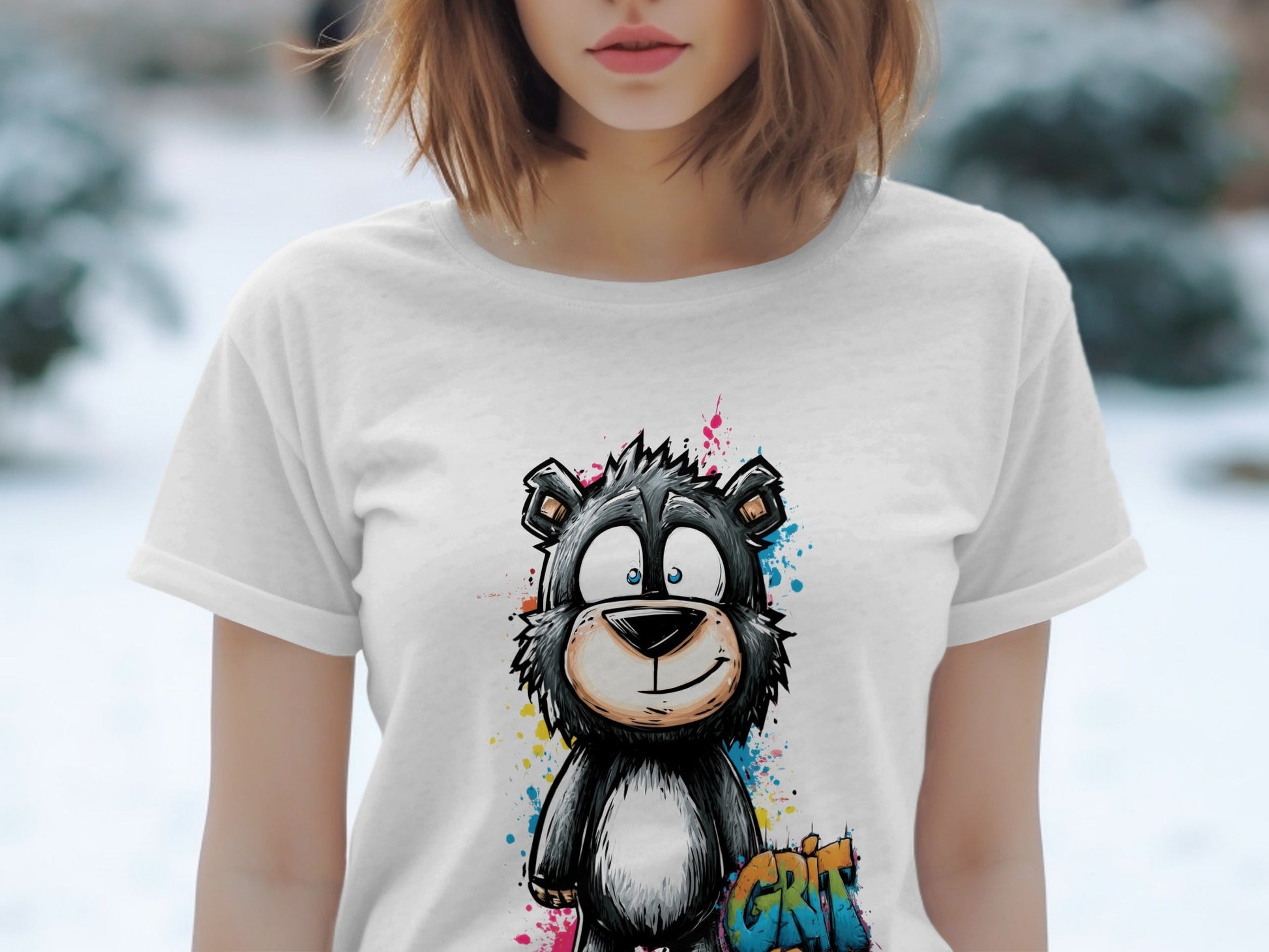 RMA APPAREL Grizzly Bear Colourful Unisex T-Shirt Sizes S - 5XL - Grit & Growl White T-Shirts - RMA APPAREL - Roclla Media Apparel Store