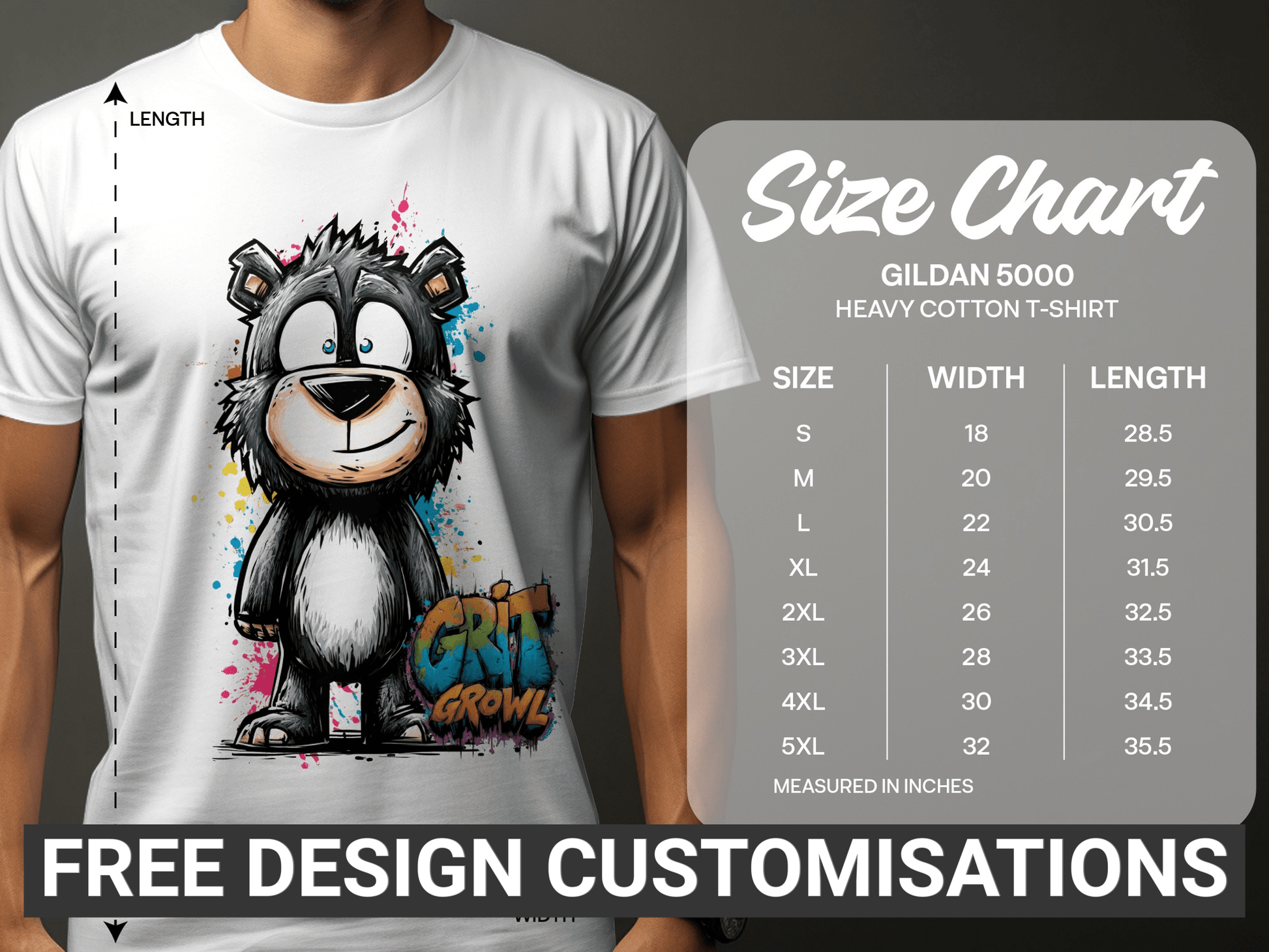 RMA APPAREL Grizzly Bear Colourful Unisex T-Shirt Sizes S - 5XL - Grit & Growl White T-Shirts - RMA APPAREL - Roclla Media Apparel Store