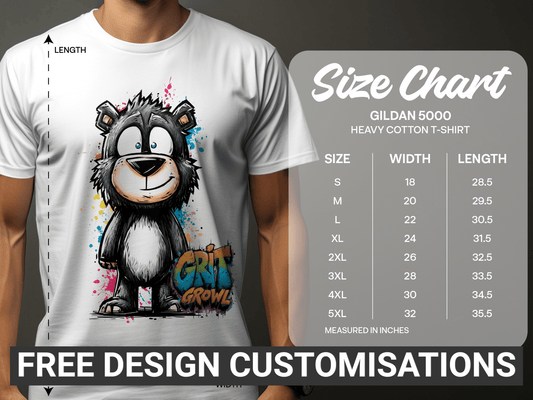 RMA APPAREL Grizzly Bear Colourful Unisex T-Shirt Sizes S - 5XL - Grit & Growl White T-Shirts - RMA APPAREL - Roclla Media Apparel Store