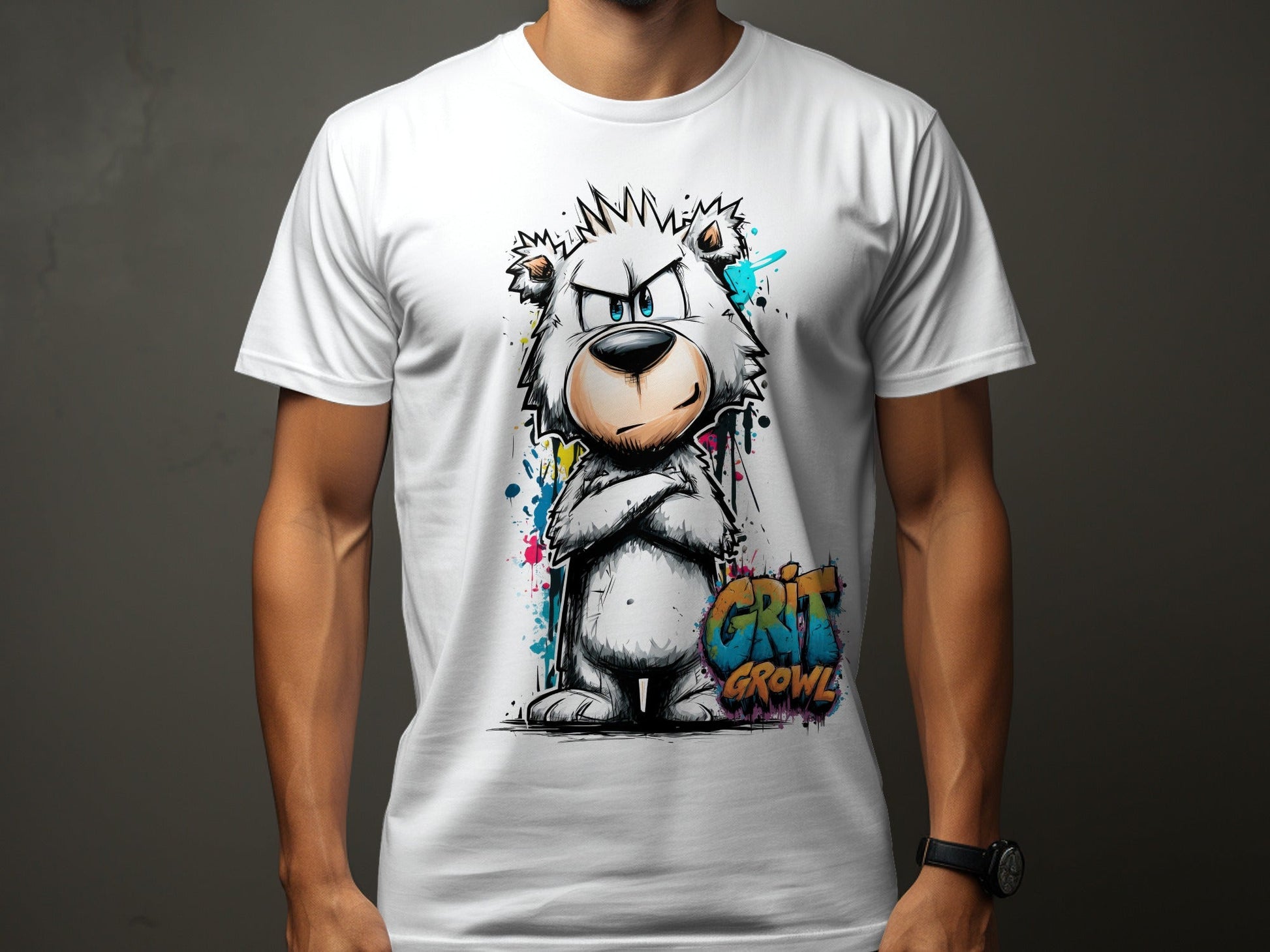 RMA APPAREL Grizzly Colourful Wildlife Unisex T-Shirt Sizes - Grit & Growl White T-Shirts - RMA APPAREL - Roclla Media Apparel Store