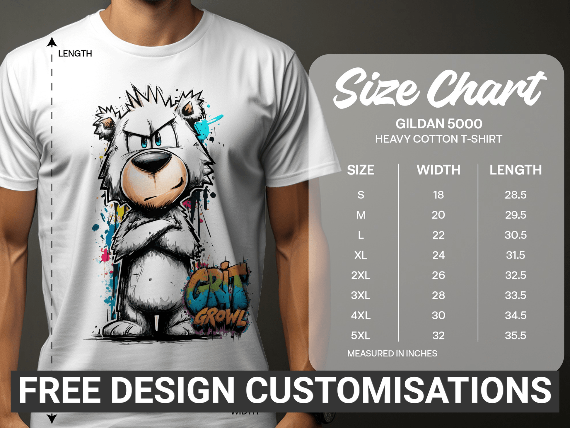 RMA APPAREL Grizzly Colourful Wildlife Unisex T-Shirt Sizes - Grit & Growl White T-Shirts - RMA APPAREL - Roclla Media Apparel Store