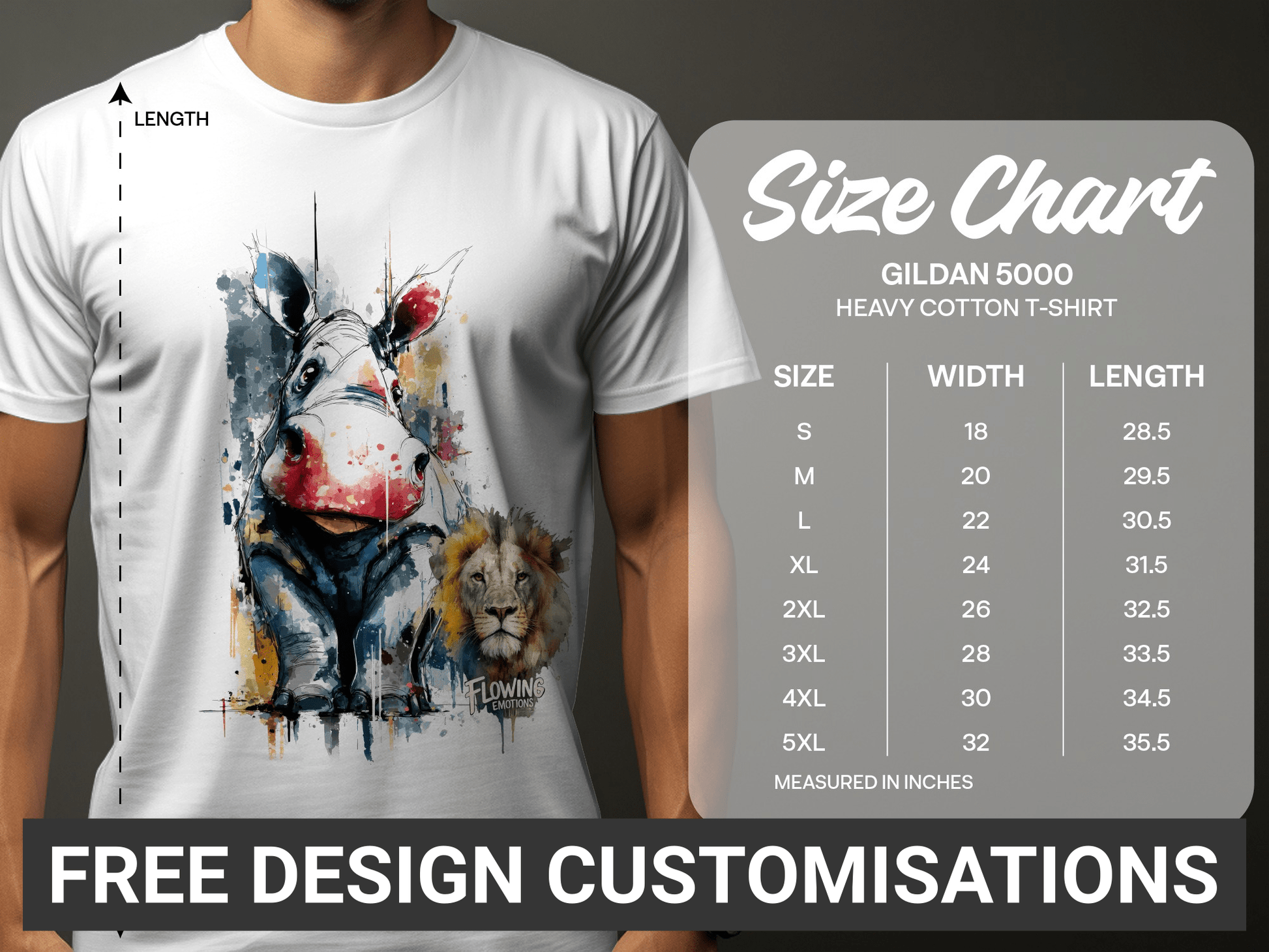 RMA APPAREL Hippo and Lion Animal Illustration T-Shirt - Flowing Emotions White T-Shirts - RMA APPAREL - Roclla Media Apparel Store